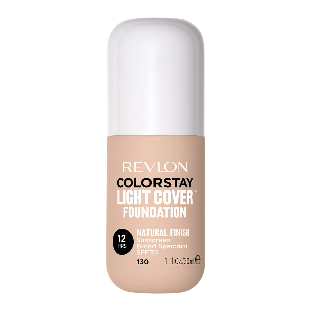 Revlon ColorStay Light Cover Liquid Foundation, Hydrating Longwear Weightless Makeup with SPF 35, Light-Medium Coverage for Blemish, Dark Spots &amp; Uneven Skin Texture, 130 Porcelain, 1 fl. oz.