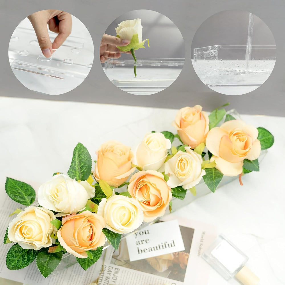 Flower Vase Clear Acrylic Long Rectangular 15.7 Inches Floral Arrangements Decorative Centerpiece for Wedding Dining Table Decor Acrylic Vase for Home Decoration (CH450)