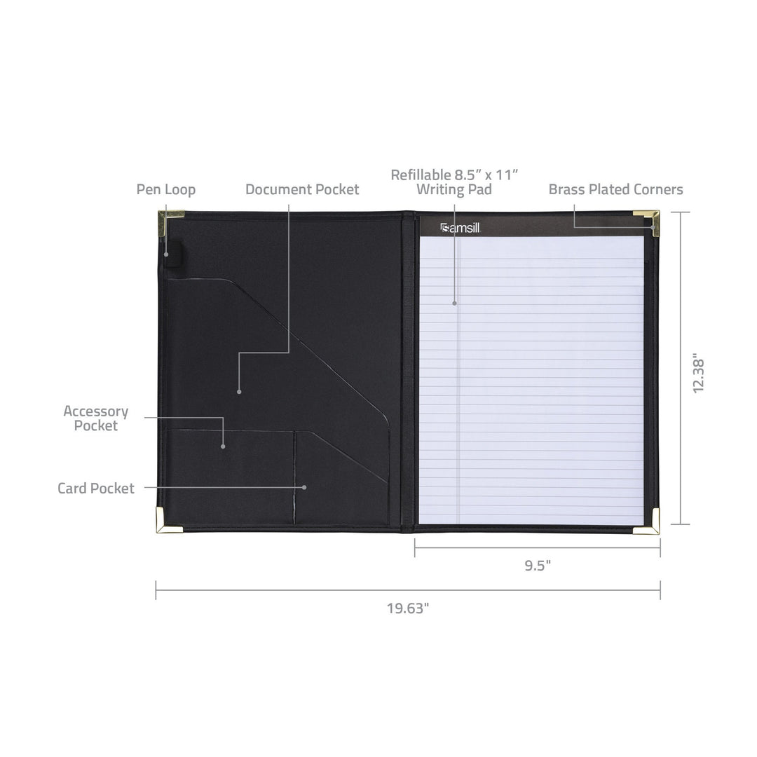 Samsill Classic Collection Business Portfolio/Resume Portfolio with Brass Corners, Letter Size Lined Writing Pad, Black