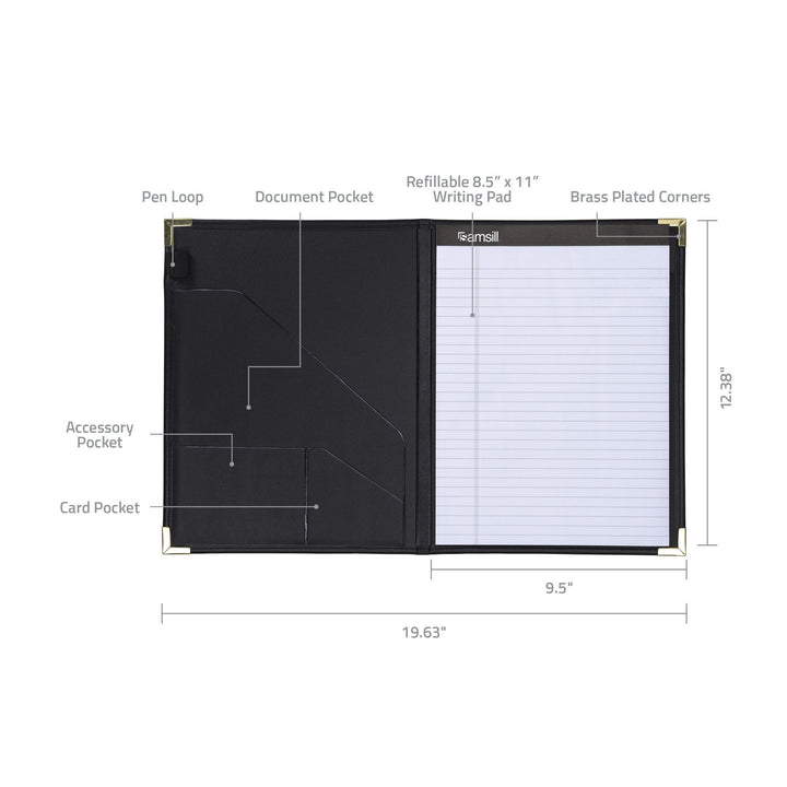 Samsill Classic Collection Business Portfolio/Resume Portfolio with Brass Corners, Letter Size Lined Writing Pad, Black