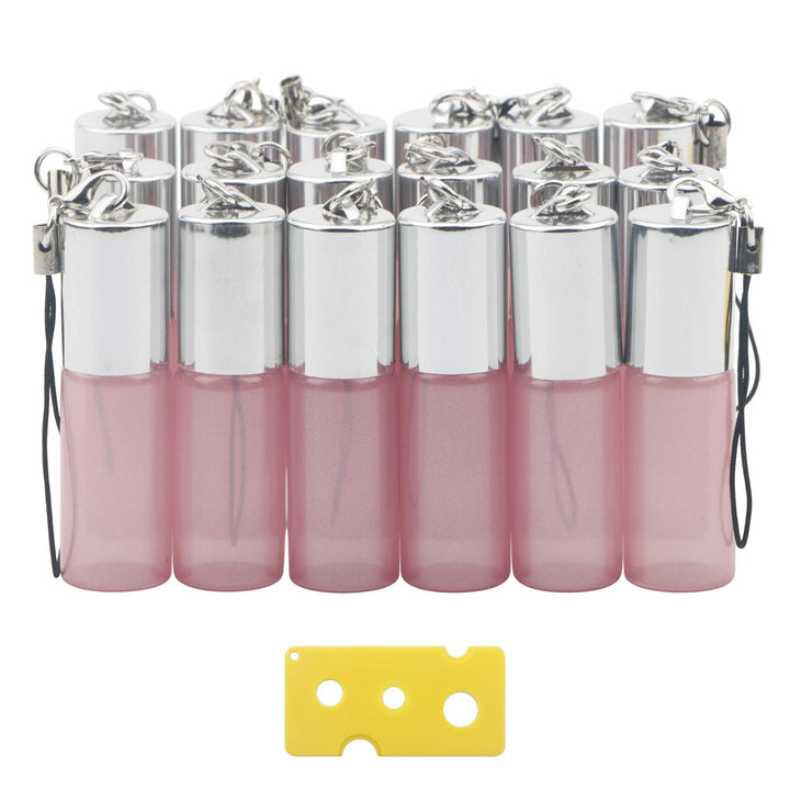 5ml Pink Glass Essential Oil Roller-on Bottles with Stainless Steel Roller Balls Pearlescent Vials for Perfume Aromatherapy Oils Pack of 18 (Opener Pendant Included)