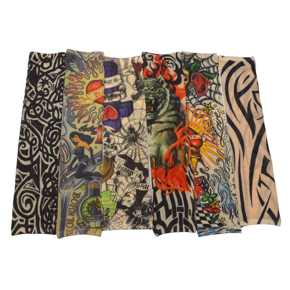 6Pcs Set Body Art Arm Stockings Slip Accessories Fake Temporary Tattoo Sleeves, Tiger, Crown Heart, Skull, Tribal Shape