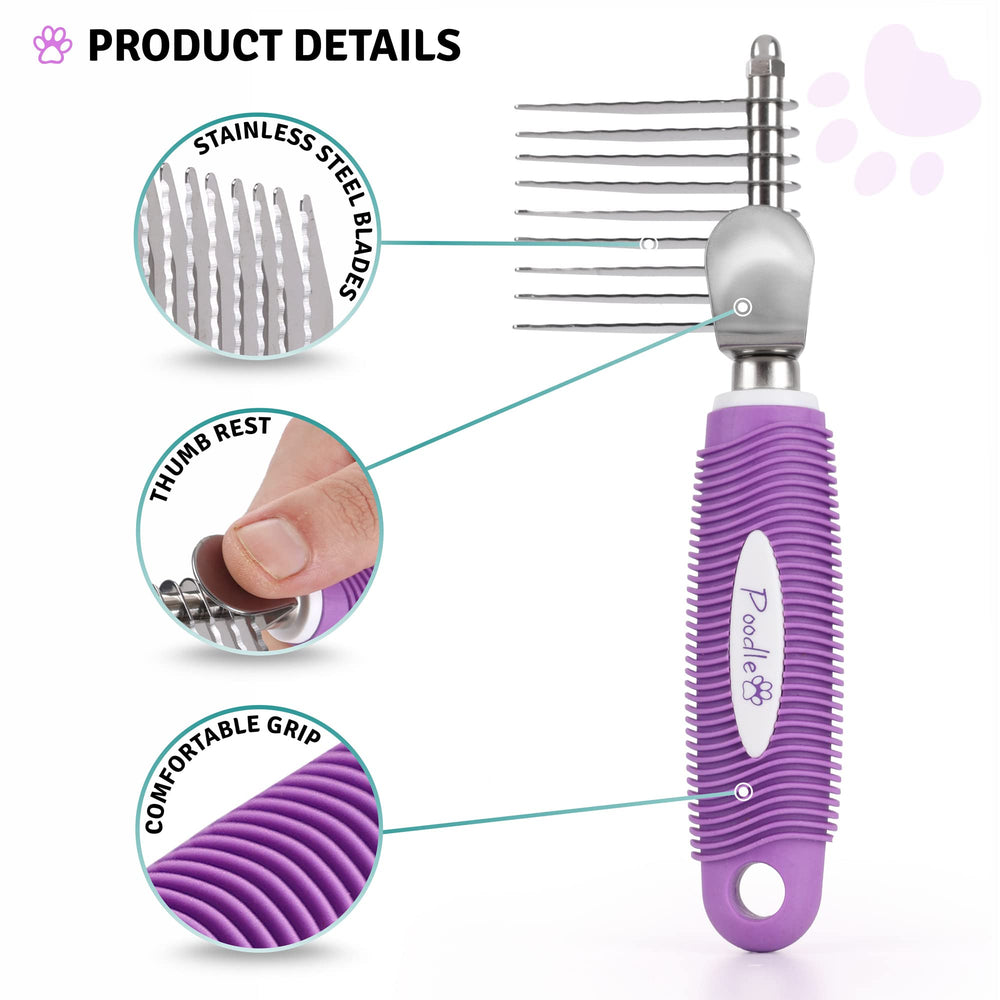 Poodle Dematting Fur Rake Comb Brush for Dogs and Cats - Long 2.5 Steel Safety Blades Metal Comb for Detangling Matted or Knotted Undercoat Hair