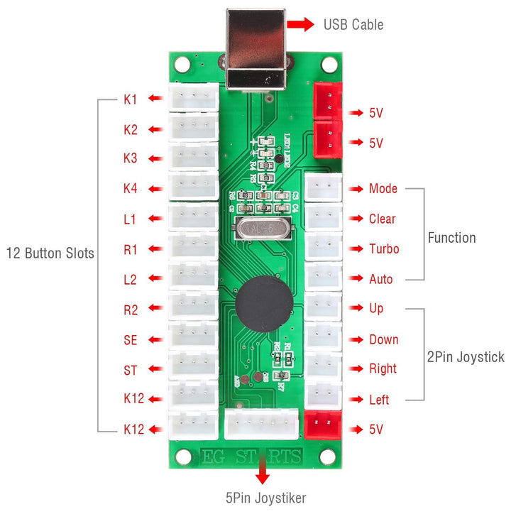 Arcade DIY Kit USB Encoder To PC Joystick + 8 Ways 5 Pin Stick + Chrome Plated LED Illuminated Push Button 1 Player &amp; Coin Buttons For Arcade Mame Raspberry Pi 2 3 3B Games