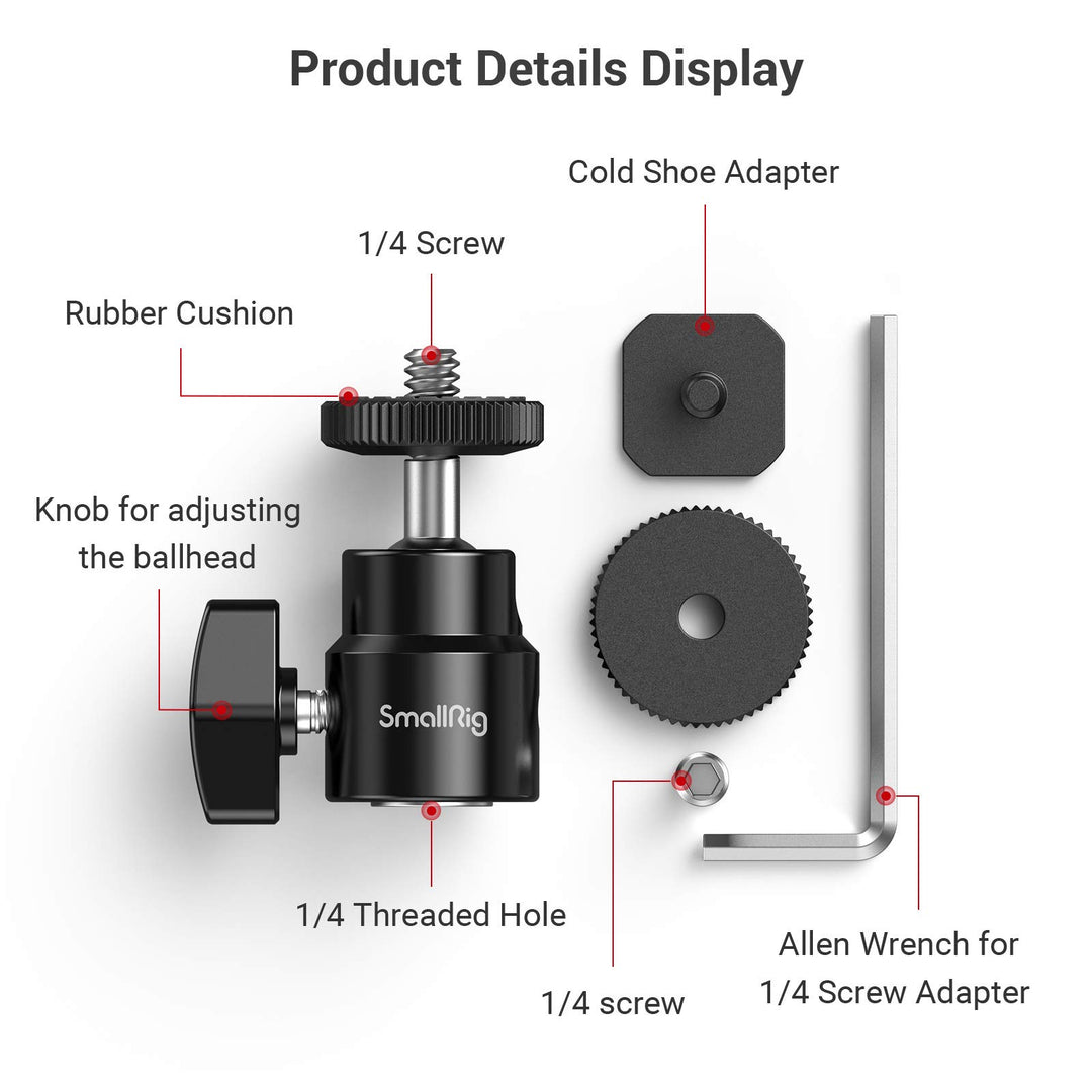 SmallRig 1/4 Camera Hot Shoe Mount, Ballhead Tripod wit
