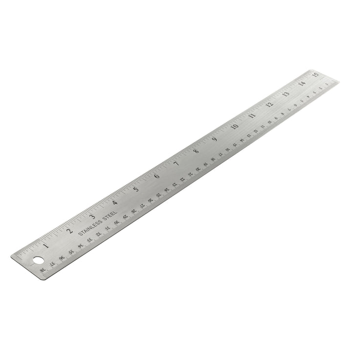 Classic Stainless Steel Metal Ruler, 15 inches with Metric Measurements, Silver, 15 L x 1.25 W (66612)