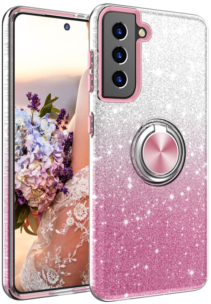 Samsung Galaxy S22+ Plus Case, Bling Sparkly Glitter Cute Phone Case for Women Girls with Kickstand,Slim Fit Drop Protection Shockproof Cover for Samsung Galaxy S22+ Plus - Pink