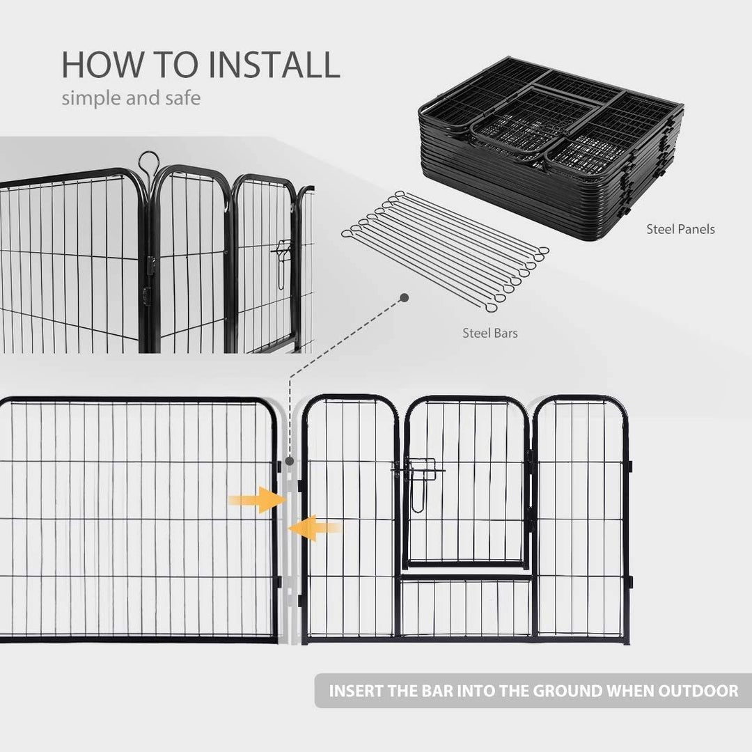 24&#39;&#39; 16 Panel Heavy Duty Metal Pet Fence Barrier Foldable Dog Puppy Cat Playpen Kennel with Door for Indoor Outdoor Exercise