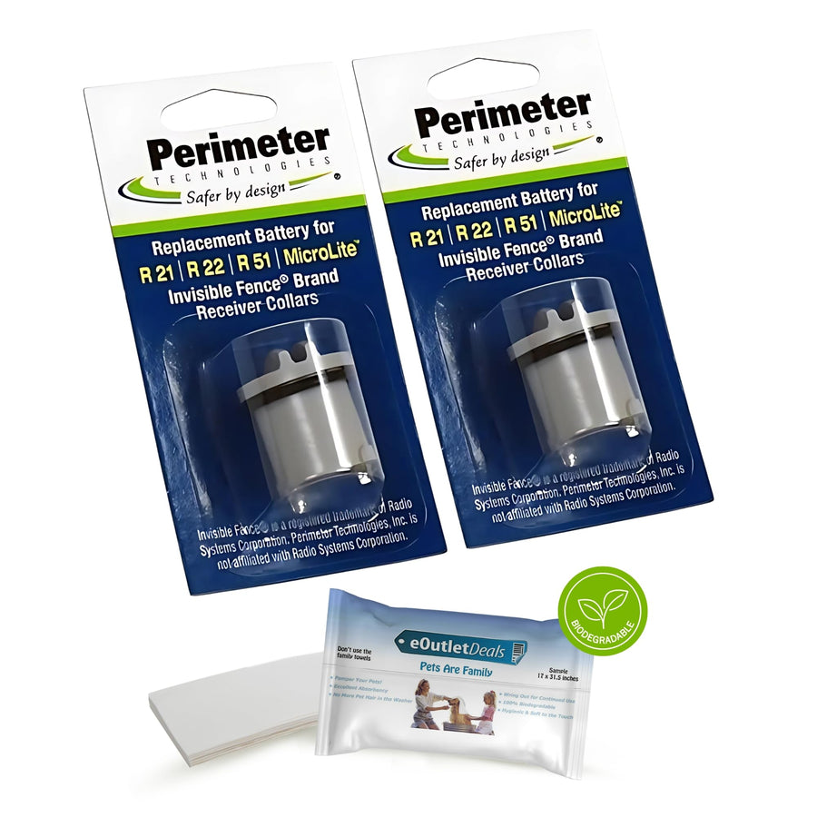 Invisible Fence Collar Battery - Brand Compatible - Includes eOutletDeals Pet Towel (2 Pack)