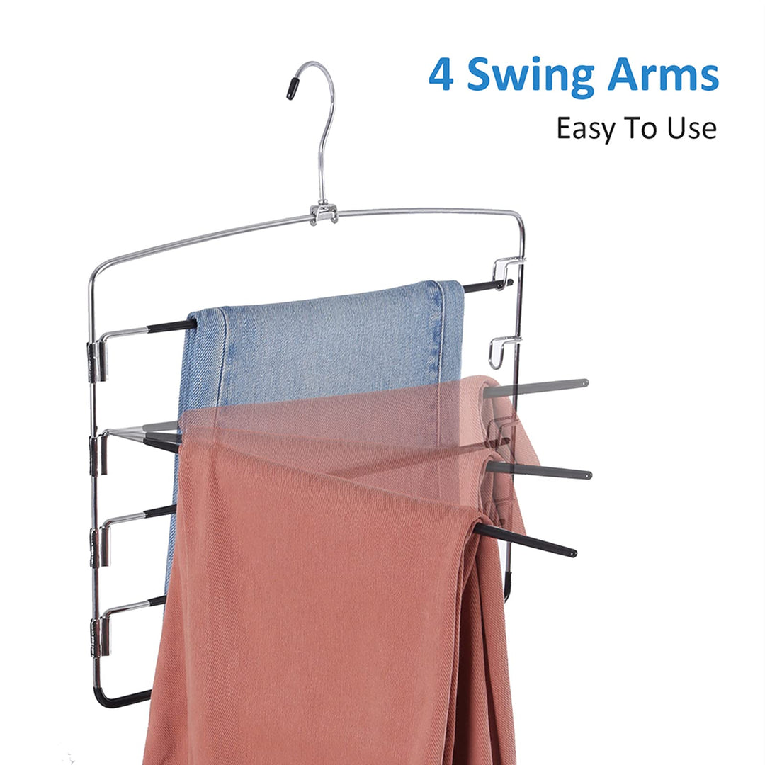 Pants Hangers 2 Pieces, Swing Arm Trousers Hanger, Space Saving Pants Rack, 5 Layers Jeans Hangers with Non-Slip, Multiple Pants Hanger Closet Organizer for Trousers Scarves Ties