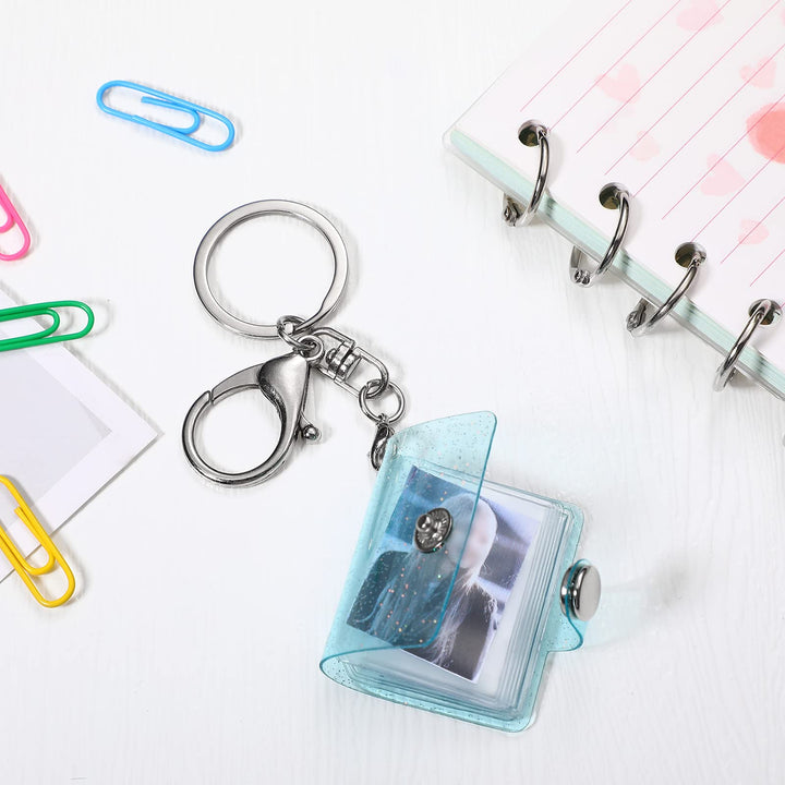 4 Pack 1 Inch Mini Small Photo Album 16 Pockets Photo Storage with Keychain Mini Photo Album Keychain for Picture Photo Card Holder Storage Book Wedding Anniversary Birthday Valentine Gift