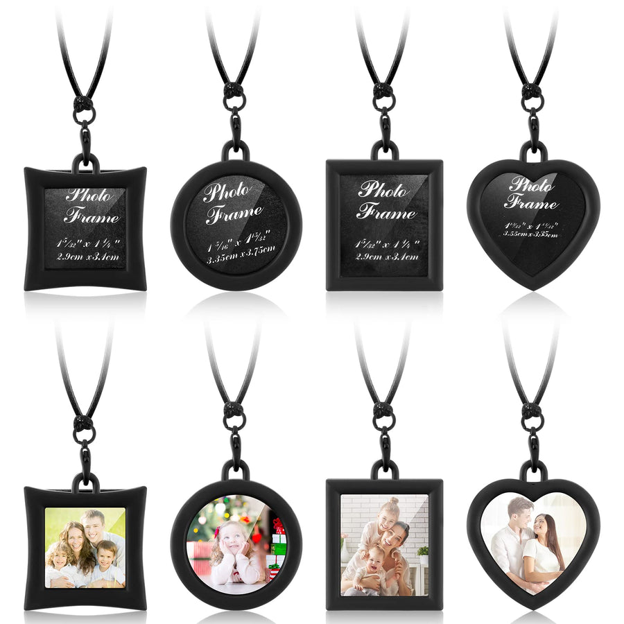 4 Pcs Car Rearview Mirror Hanging Ornament Picture Photo Keychain Frame Metal Locket with 4 Pcs Wax Rope