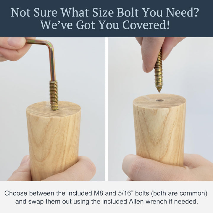 Ash Wood Furniture Legs With Gold Caps - Mid Century Legs For Sofa, Chair, Table, Dresser, Bed, Cabinet, Ottoman - Wooden Legs Are Easy To Install &amp; Include Installation Hardware - Set of 4, 6 Inches