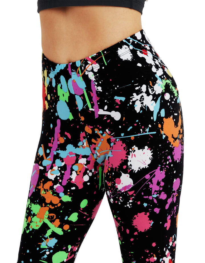 Women&#39;s 80s Leggings Artistic Splash Printed Buttery Soft Stretchy Pants (Large, Color Splash)