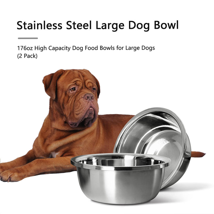 CHOEMORE Stainless Steel Large Dog Bowl Set of 2, with 176 oz (24cup) High Capacity Metal Dog Food Bowls,Desirable Water and Food Bowls for Large, X-Large, and Giant Dogs,Heavy Duty, BPA-Free