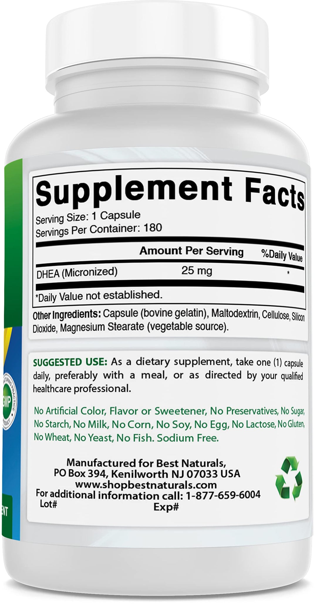 Best Naturals, Micronized DHEA 25 mg 180 Capsules