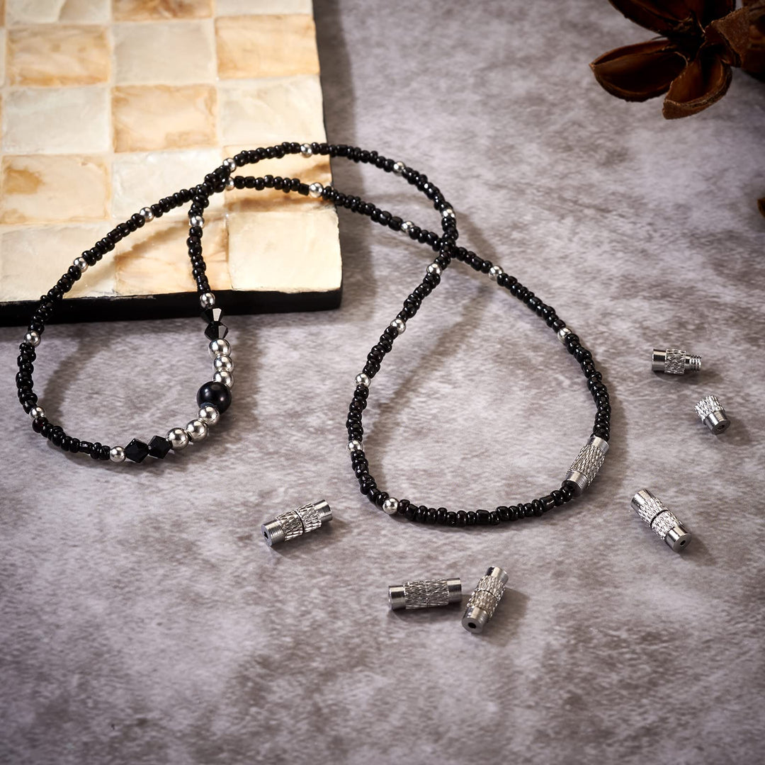 100 Sets Brass Screw Twist Clasps Platinum Plated 1-1.2mm Hole Tube Fastener Cord End Caps 12x4mm for DIY Jewelry Bracelet Necklace Making