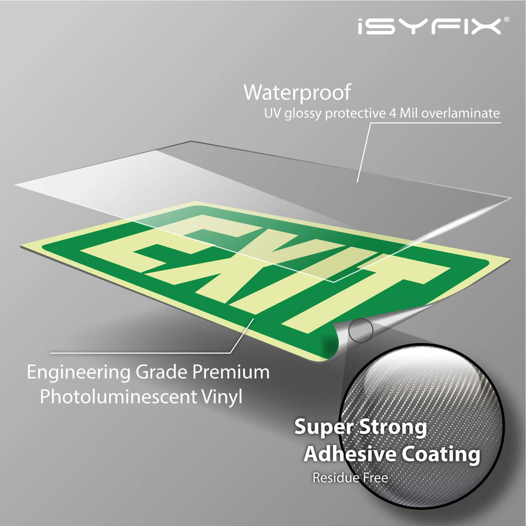 Exit Glow in the Dark Sign Stickers Green – 1 Pack 10x7 Inch – Photoluminescent Vinyl, Laminated for UV, Weather &amp; Fade Resistance, Indoor &amp; Outdoor for Business, School, Office, Warehouse