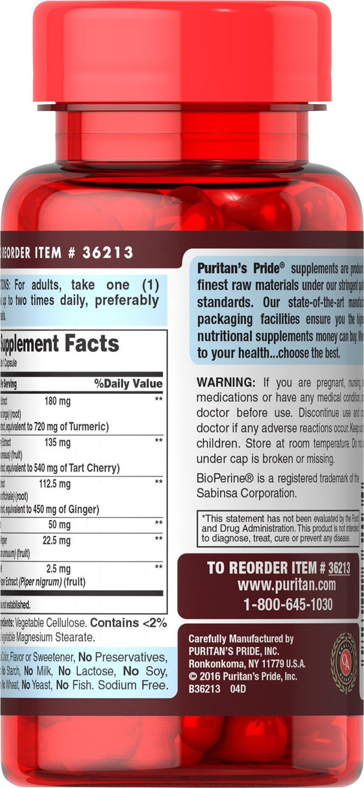 Puritan&#39;s Pride Tart Cherry Turmeric Complex, Dietary Supplement for Antioxidant Health, 60 Rapid Release Capsules