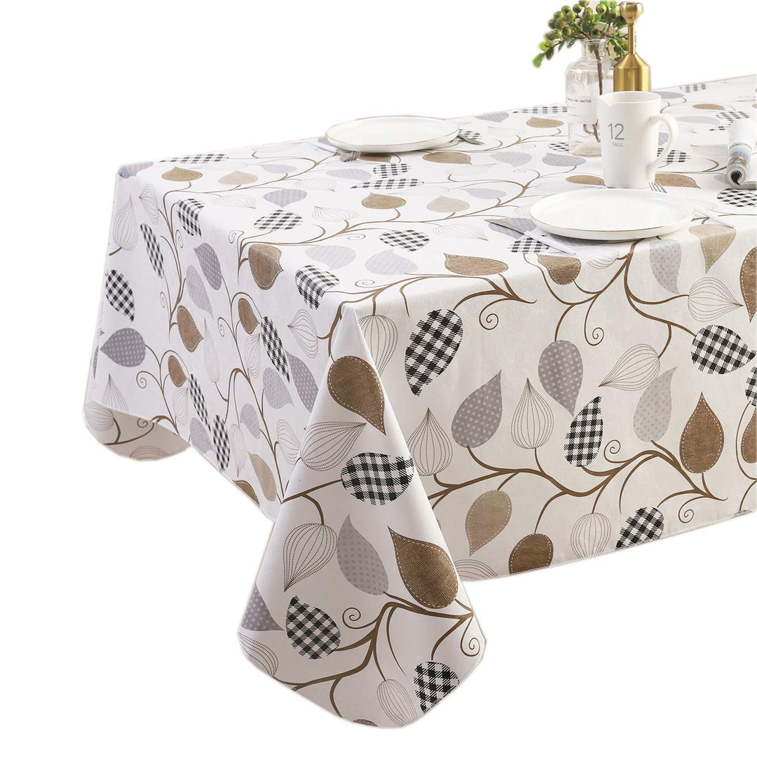 Heavy Duty Vinyl Tablecloth with Flannel Backing Waterproof Oil-Proof Plastic Table Cloth Stain-Resistant Wipeable Rectangle or Square Table Cover for Indoor and Outdoor (Leaves, 60X102 Inch)