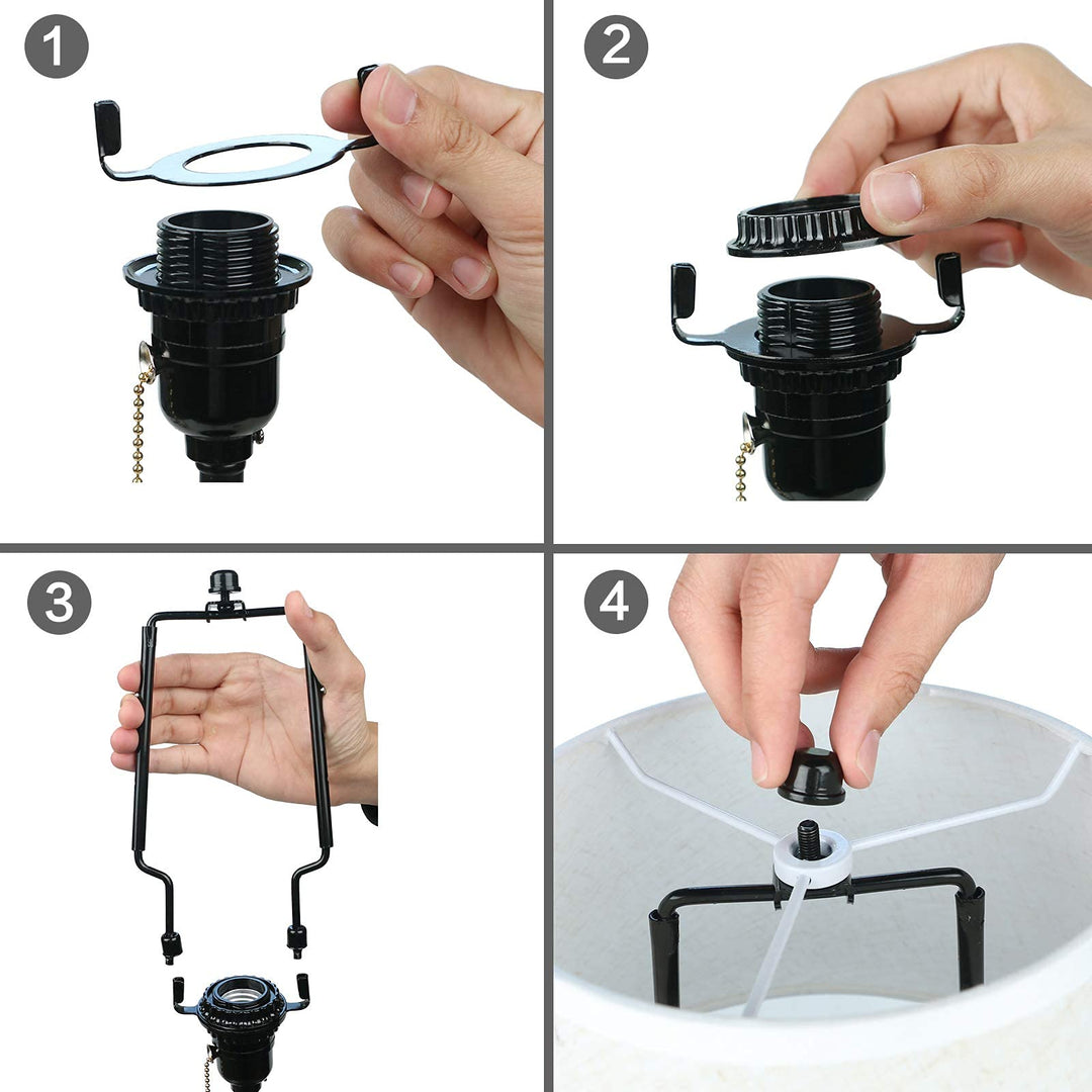 Lamp Shade harp Holder Lamp Harp Adapter 8 9 10 inch Works with Most of Lamp Style Adjustable 3/8 IP Standard,E14,E26,E27 Light Base UNO Fitter Adapter Converter Finial Set -Black