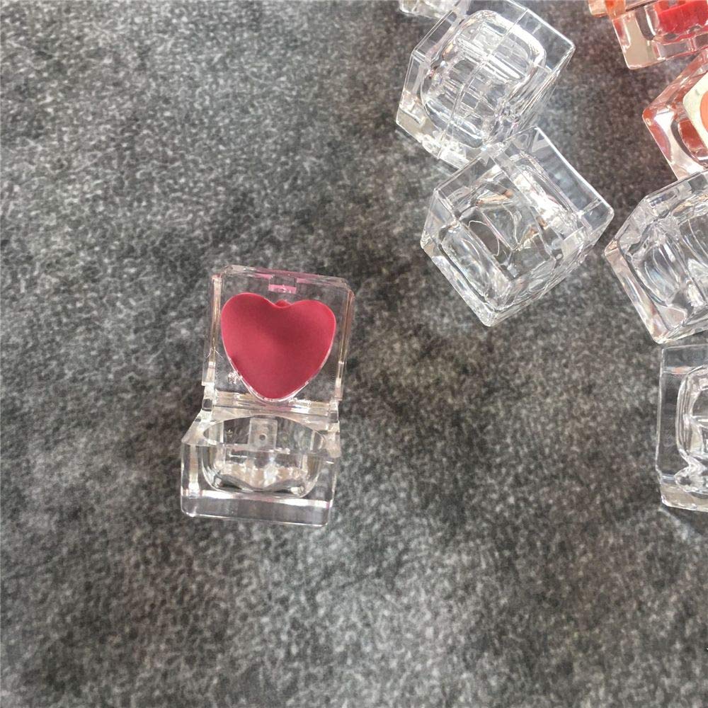 10 Pieces 1 Gram Empty Cosmetic Sample Jars Mini Square Plastic Container with Heart Inner and Lids for Makeup Lipstick Balm Eyeshadow Nail Powder, Clear