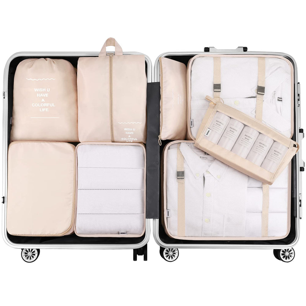 Packing Bags, 8 Set Mesh Top Double Zippers and Handle Wrinkle Free Travel Cubes Black