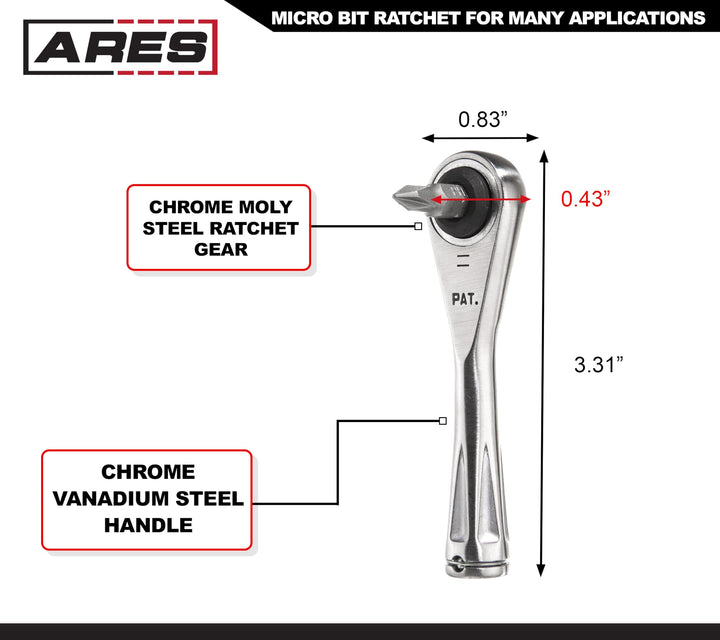70040-1/4-Inch Drive Close Quarter Micro Bit Ratchet | Mini Screwdriver with High Torque 72-Tooth Gearhead - 5 Degree Sweep - Spring Loaded Detent Ball Bit Holder