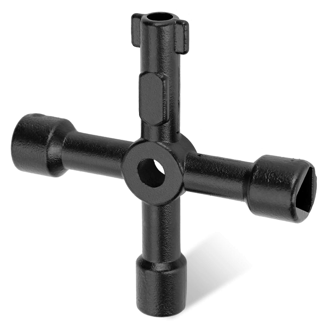 4 Way Sillcock Water Key Multi-functional Universal Cross Water Spigot Key Zinc Alloy Plumbers Electricians Valve Tools Black Silcock Key 4 Way