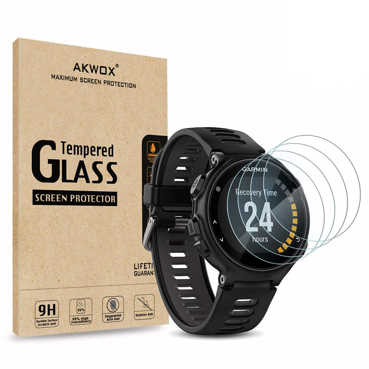 (Pack of 4) Tempered Glass Screen Protector for Garmin Forerunner 735XT, Akwox [0.3mm 2.5D High Definition 9H] Premium Clear Screen Protective Film for Garmin Forerunner 735XT
