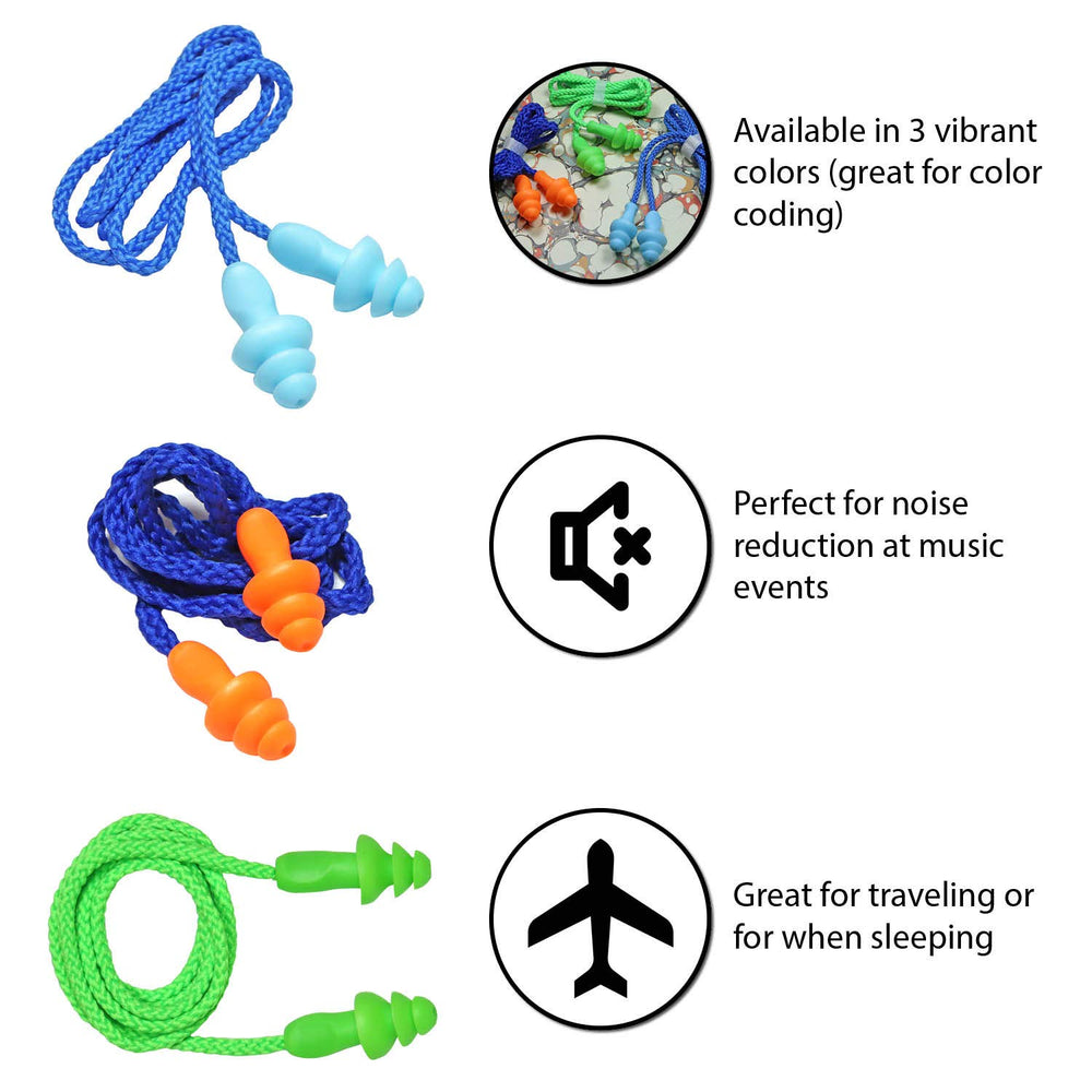 25 Pairs Corded Ear Plugs Soft Silicone Reusable Earplu