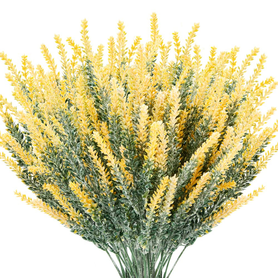 TENCHY Artificial Lavender Fake Flowers, 6 Bundles Yellow Lifelike Faux Foliage Plants Shrubs for Wedding Bouquets, Outside Hanging Planter, Farmhouse Indoor Outdoor Patio Home Decor