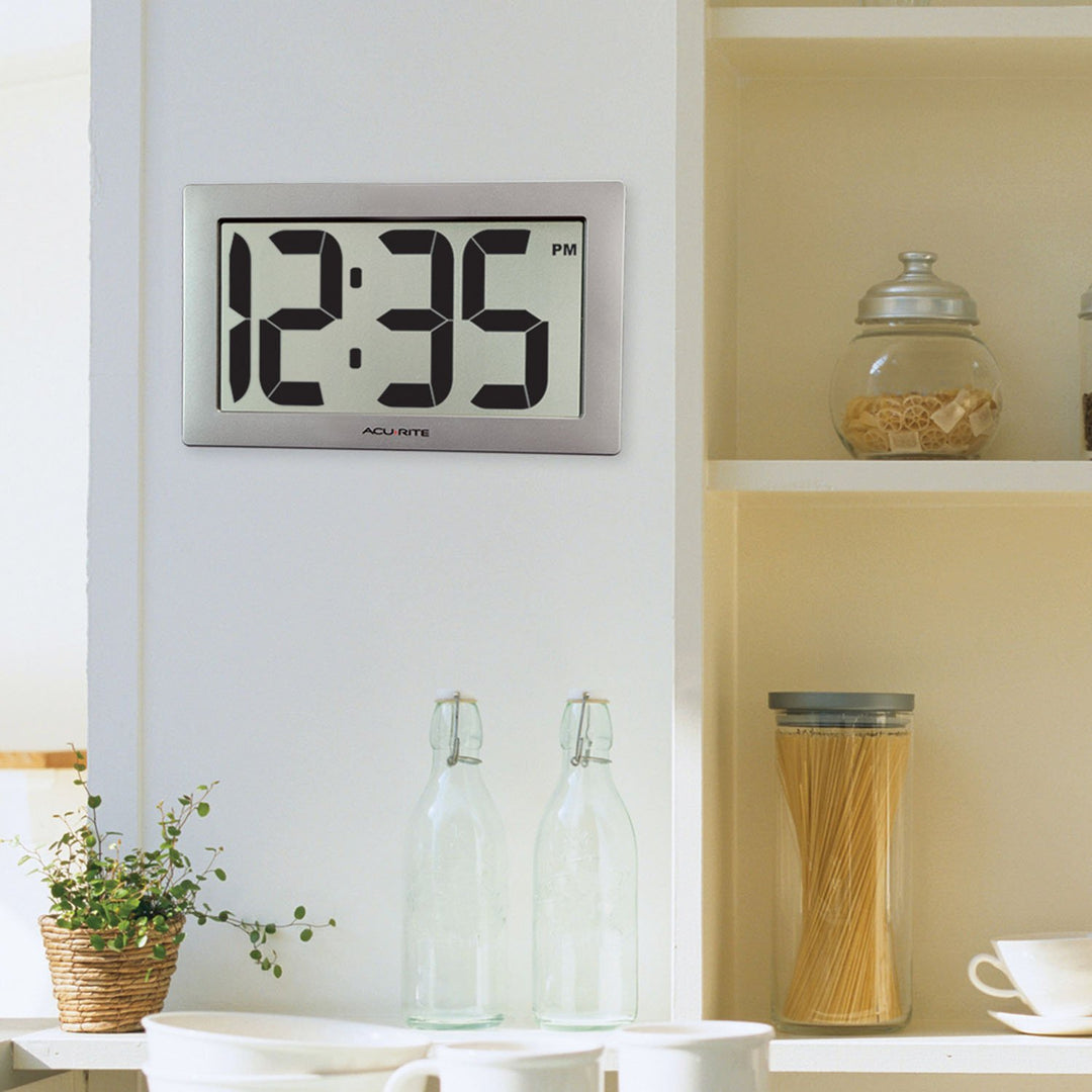 AcuRite 75102RM 9.5 Large Digital Clock with Intelli-Time Technology,Siliver,6-inch height x 9.5-inch width x 1.8-inch depth