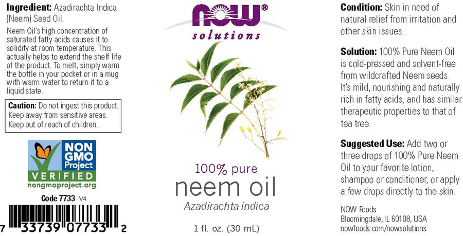 NOW Solutions, Neem Oil, 100% Pure, Made From Azadirach