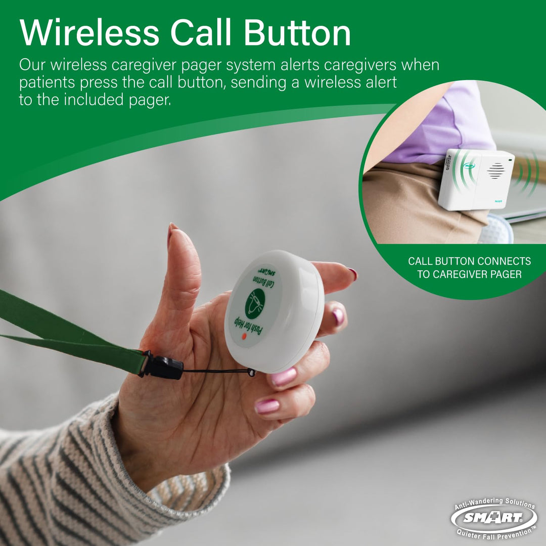 Smart Caregiver Two Call Buttons &amp; Wireless Caregiver Pager for Fall Prevention and Elderly Assistance | Caregiver Call Button with Wearable Lanyard | Nurse Call Alert System with Up to 300&#39; Range