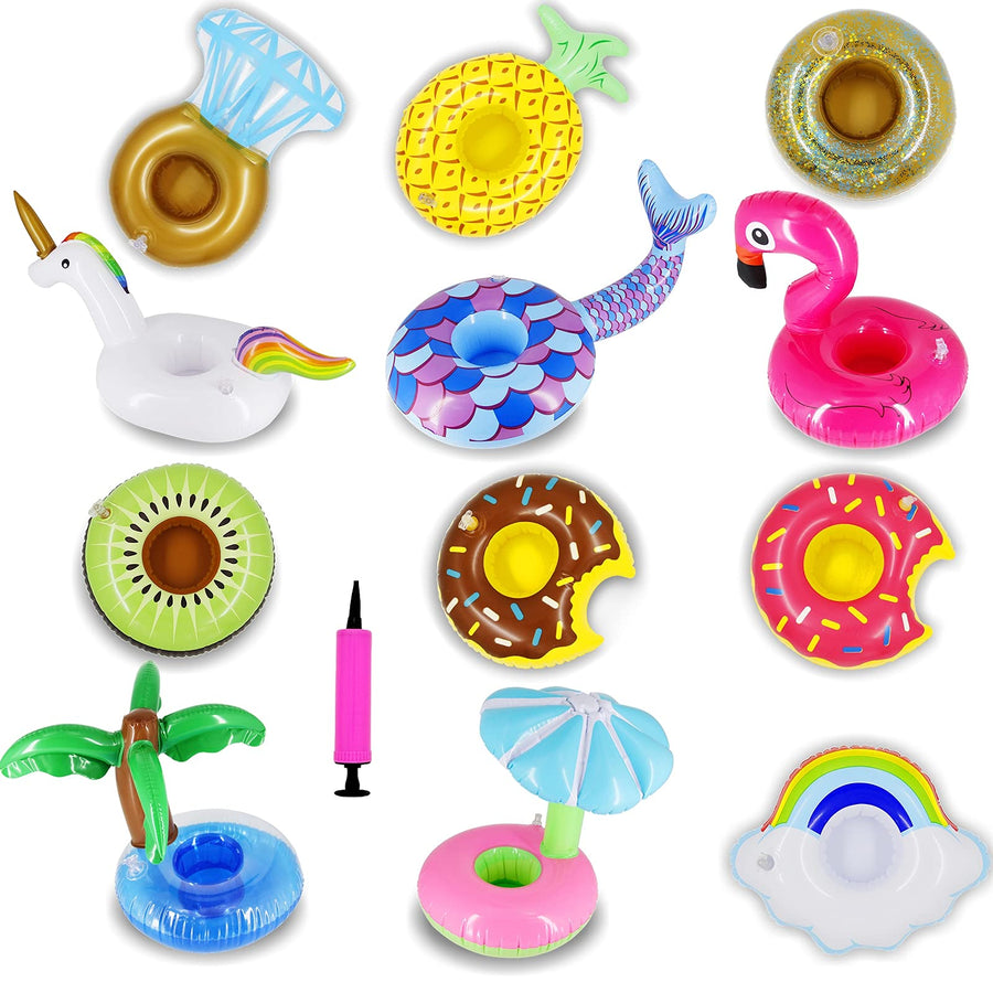 12 Pack Inflatable Floating Drinking Holders, Drink Floats Inflatable Cup Coasters for Pool Party