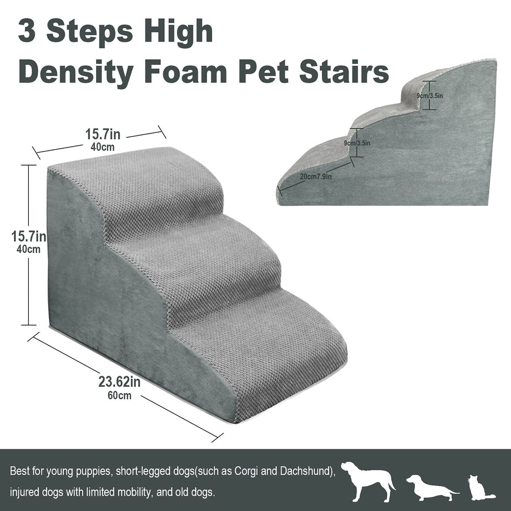 3 Steps High Density Foam Dog Stairs Ramps,Non-Slip Pet Steps for Older Dogs,Pet with Joint Pain, Sofa Bed Ladder for Cats