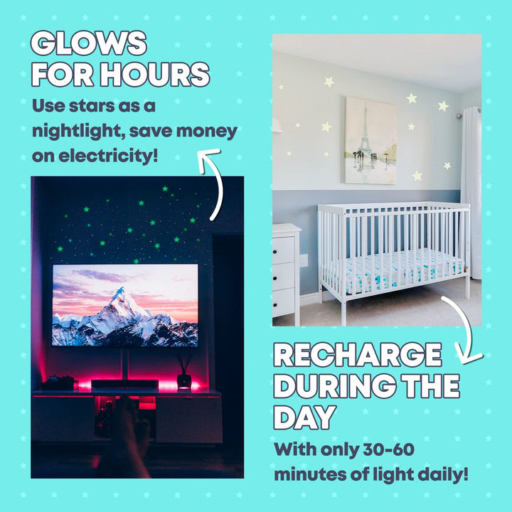 Glow in The Dark Stars for Ceiling - Stars from Recycled Materials w/North Star, Moon &amp; Constellation E-Book | 220 pcs Ceiling Stars for Ceiling Decorations for Kids Room Decor