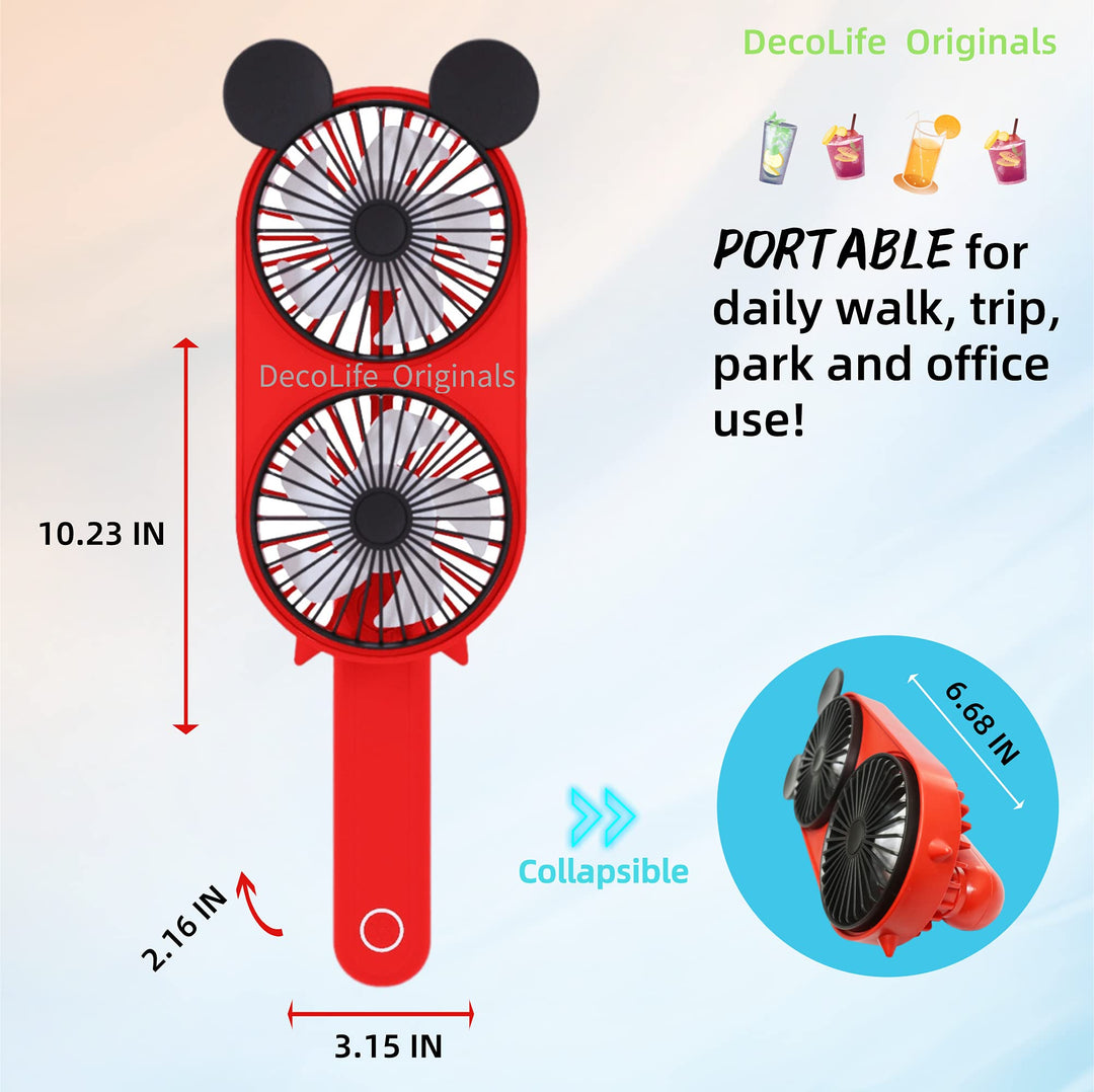 Cute Personal Mini Fan, Handheld &amp; Portable USB Rechargeable Fan, Twin Fan with 3 Adjustable Speeds, Perfect Cooling For Indoor Or Outdoor Activities, Cute Mouse (Dual-Fan)