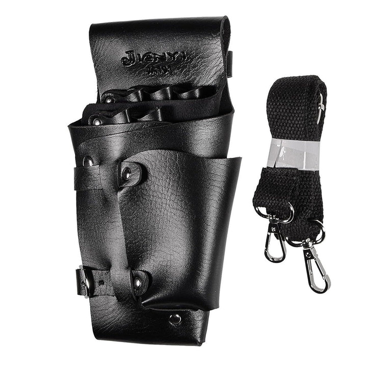 Black PU leather hairdressing scissors holder case holster pouch, hairdresser scissors belt bag, barber tool belt, salon hairdresser tool case bag for scissors combs, clippers, hair clips