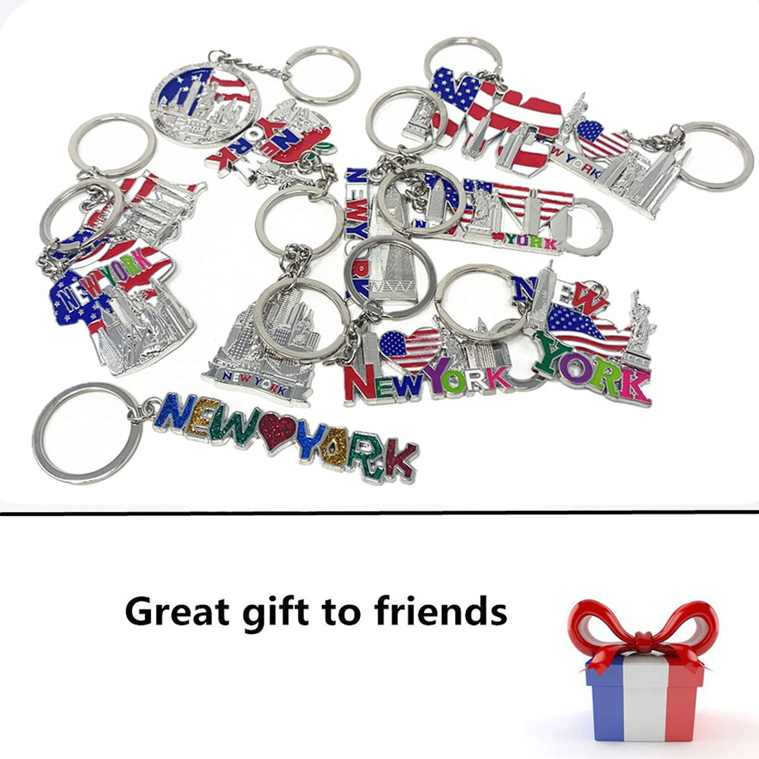TSY TOOL 12 Pack New York NYC Metal Keychain Ring Bundle Souvenir Collection, Gift Set Include Empire State, Freedom Tower, Statue Of Liberty, USA Flag, And More