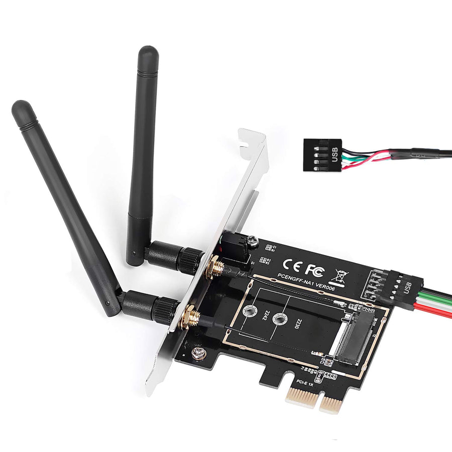 Wireless Network Card Adapter M.2 NGFF to PCI-E 1X WiFi Network Card Converter,PCI-E M.2/NGFF Card Passive Adapter with Dual-Band 2.4/5G Antenna,for WiFi and Bluetooth Card.(Not Including WiFi