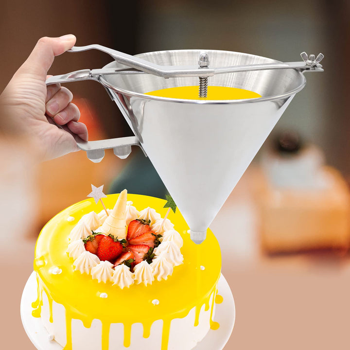 Confectionery Funnel, Stainless Steel Funnel with Stand and 3 Nozzles Commercial Grade Cake Decorating Tool Batter Funnels Precise Dispensing and Filling for Home Kitchen, Cake Cupcake Baked Use
