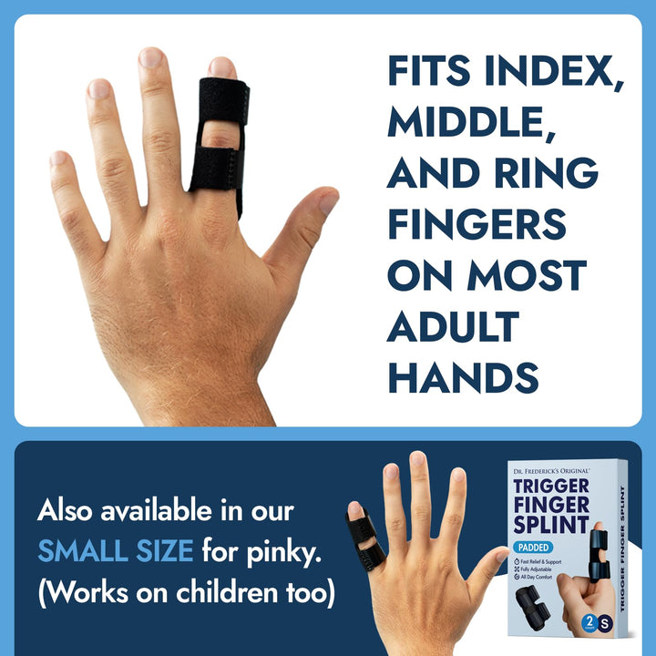 Dr. Frederick&#39;s Original Trigger Finger Splint - 2ct - Mallet Finger Splint - Finger Brace for Arthritis, Injury, Sprain - Fits Index, Middle, &amp; Ring Finger Pain