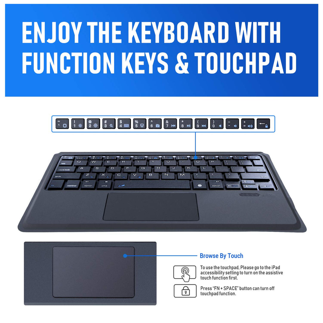 Keyboard Case for 2021 New iPad 9th Generation 10.2 inch / 8th 2020 / iPad 7th Gen 2019 / iPad Air 3rd Gen/iPad Pro 10.5 2017 – Stable Touchpad Function -10.2/10.5- Black