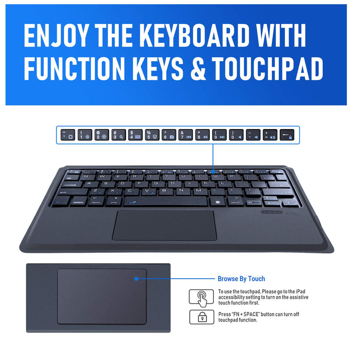 Keyboard Case for 2021 New iPad 9th Generation 10.2 inch / 8th 2020 / iPad 7th Gen 2019 / iPad Air 3rd Gen/iPad Pro 10.5 2017 – Stable Touchpad Function -10.2/10.5- Black