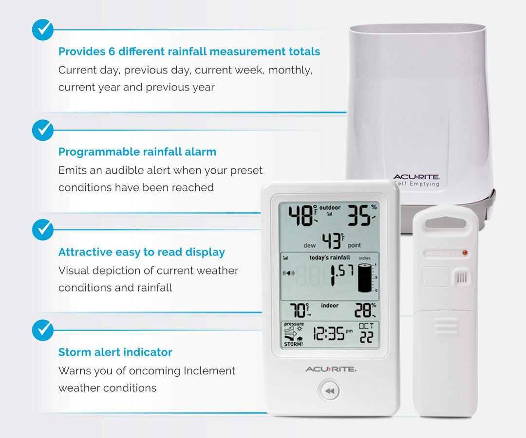 AcuRite 01089M Rain Gauge with Thermometer & Humidity