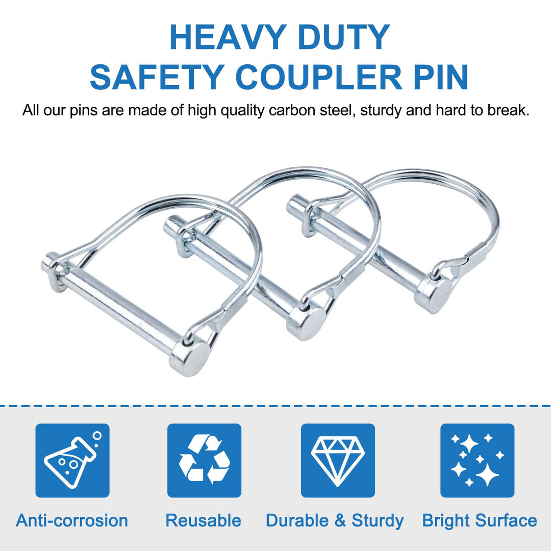 10pcs Wire Lock Pin, 1/4 Heavy Duty Safety Coupler Shaft Locking Pin Hitch Pto Pin Round Loop Wire Lock Trailers Pin for Farm Lawn Garden
