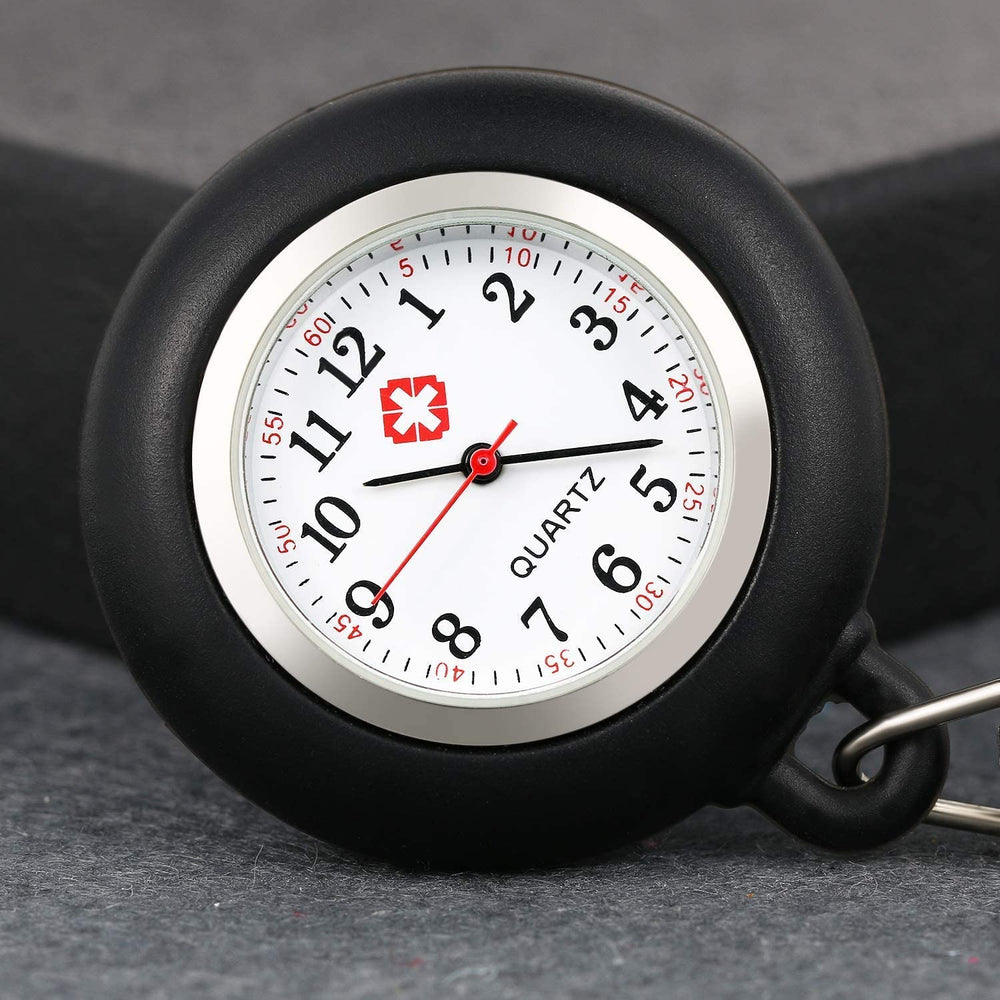 Retractable Nurse Watches with Second Hand Clip-on Hanging Lapel Silicone Jelly Fob Pocket Watch Cute Cartoon Smile Round Face Arabic Markers for Doctor Nurses Women and Men