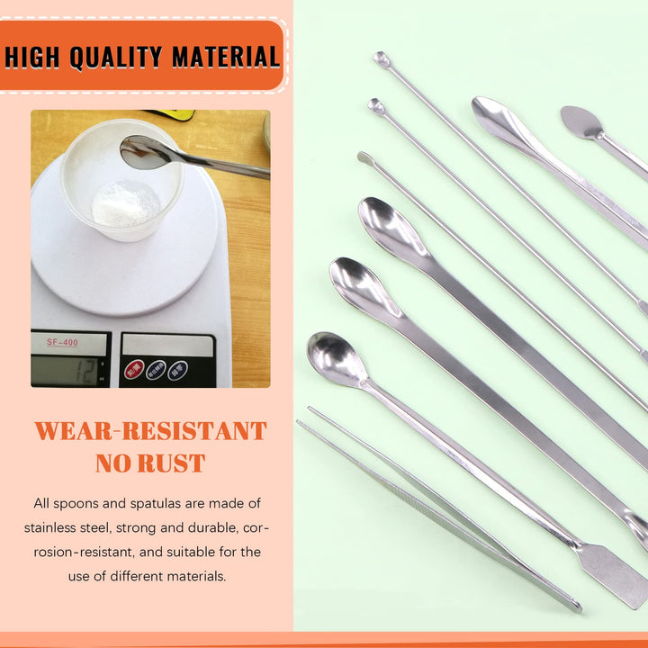 23Pcs Stainless Steel Lab Spatula Micro Scoop Set Including 22pcs 7cm 16cm 18cm 20cm 22cm Laboratory Tiny Mixing Spatula Scoop Measuring Spoon Long Sampling Spoon with 1Pair Gloves